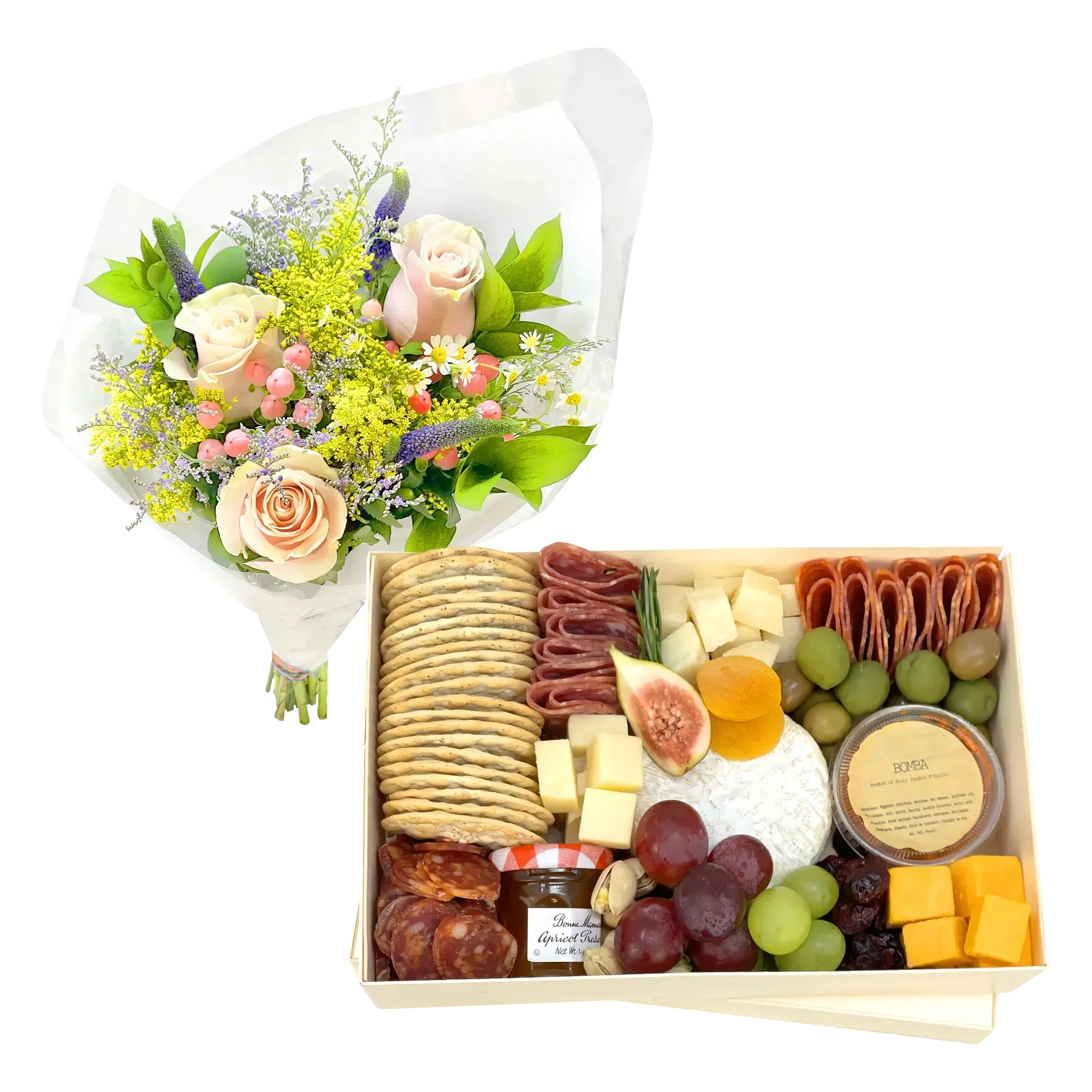 Flower and Charcuterie Box Gift Pack-Food Gift Baskets-curedcatering-Cured Catering